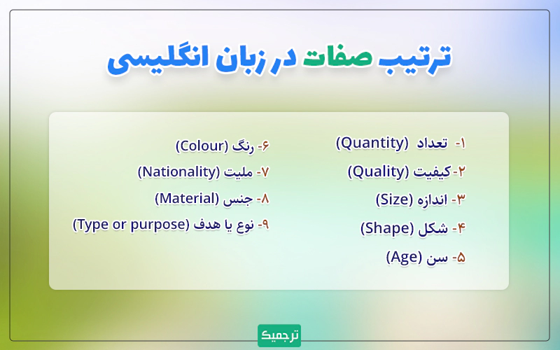 آموزش ترتیب صفات در زبان انگلیسی