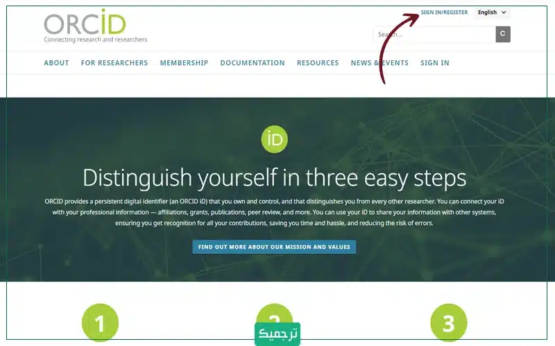    ابتدا به وب سایت ORCID بروید و روی Register now کلیک کنید. 