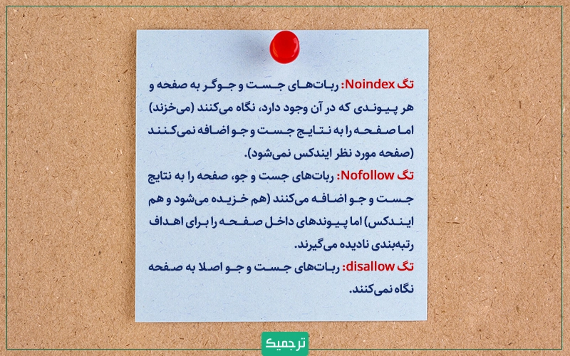 راهنمای کاربرد تگ‌های noindex، nofollow وdisallow در وب‌سایت‌ها