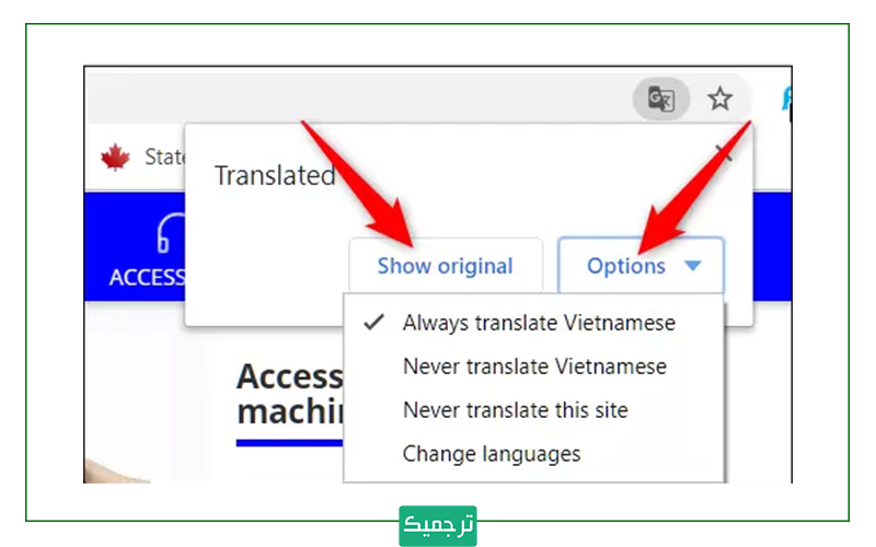 گزینه option برای جابه‌جایی بین زبان‌ها
