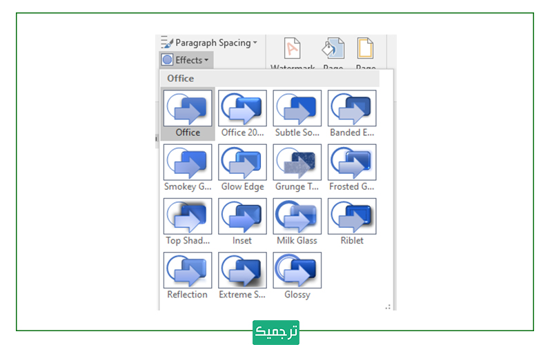تغییر افکت تم در ورد