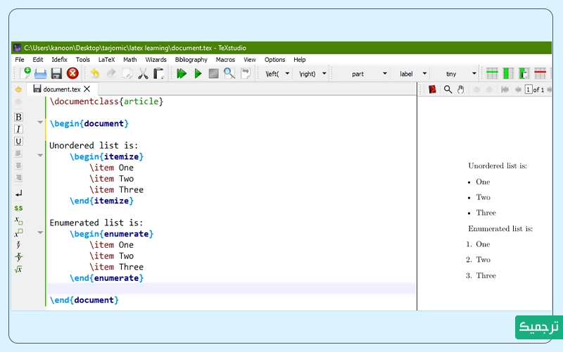 نمونه‌ای از ایجاد لیست‌های ساده در لتک