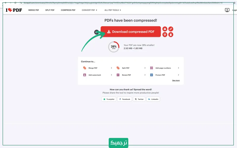 بر دکمه Download compressed PDF کلیک کنید تا پی دی اف خود را که حجم آن کاهش یافته، دریافت کنید.