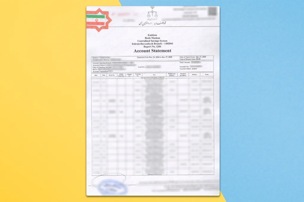 نمونه ترجمه پرینت بانکی برای سفارت